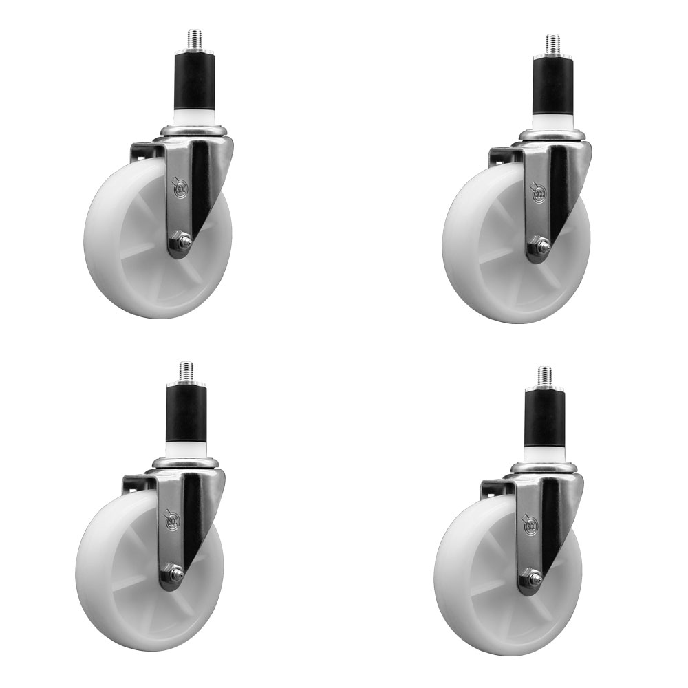 Nylon Swivel Expanding Stem Caster Set of 4 with 5 Inch White Wheels and 1-1/2" Stems  - Includes 4 Swivel - 1200 lbs. Total Capacity - Service Caster Brand — photo 1