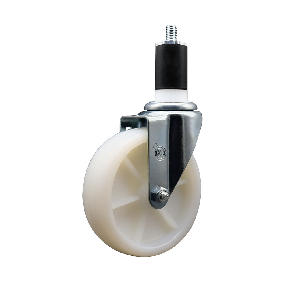 Nylon Expanding Stem Swivel Caster with 5 Inch White Wheel and 1-1/2" Stem -  300 lbs. Capacity Per Caster - Service Caster Brand — photo 1