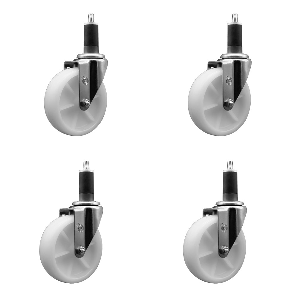 Nylon Swivel Expanding Stem Caster Set of 4 with 5 Inch White Wheels and 1-1/4" Stems  - Includes 4 Swivel - 1200 lbs. Total Capacity - Service Caster Brand — photo 1