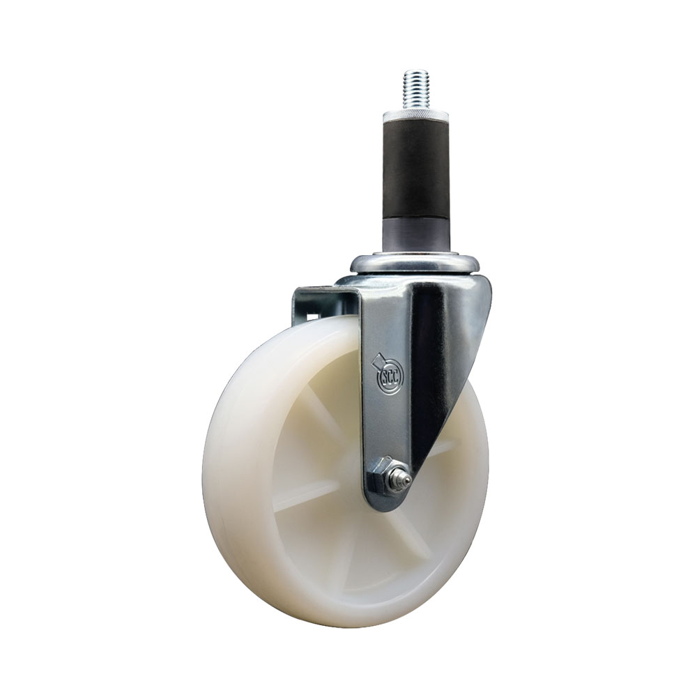 Stainless Steel Nylon Expanding Stem Swivel Caster with 5 Inch White Wheel and 1-1/4" Stem - 300 lbs. Capacity Per Caster - Service Caster Brand — photo 1