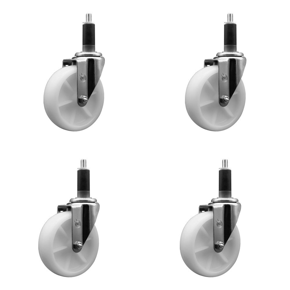 Nylon Swivel Expanding Stem Caster Set of 4 with 5 Inch White Wheels and 1-1/8" Stems  - Includes 4 Swivel - 1200 lbs. Total Capacity - Service Caster Brand — photo 1