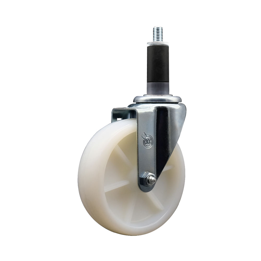 Stainless Steel Nylon Expanding Stem Swivel Caster with 5 Inch White Wheel and 1-1/8" Stem - 300 lbs. Capacity Per Caster - Service Caster Brand — photo 1