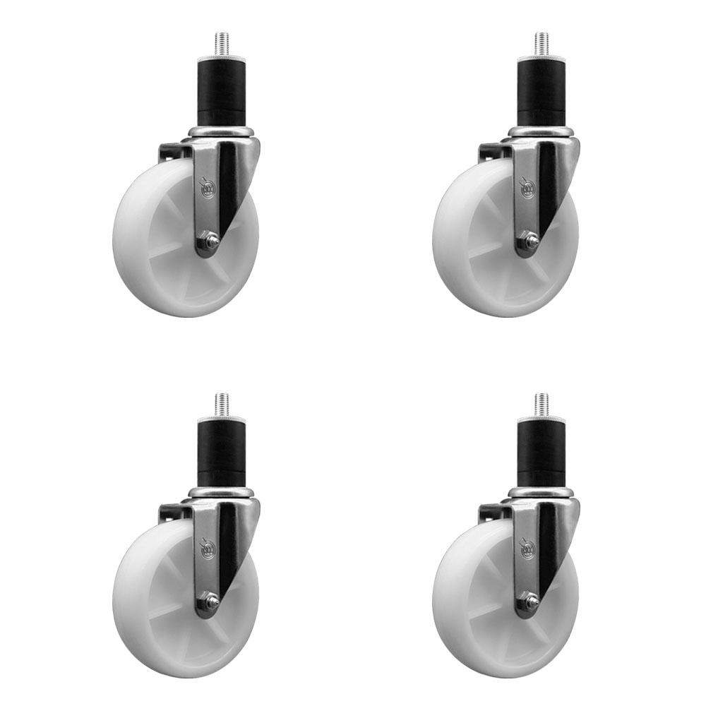Stainless Steel Nylon Swivel Expanding Stem Caster Set of 4 with 5 Inch White Wheels and 1-3/4" Stems - Includes 4 Swivel - 1200 lbs. Total Capacity - Service Caster Brand — photo 1