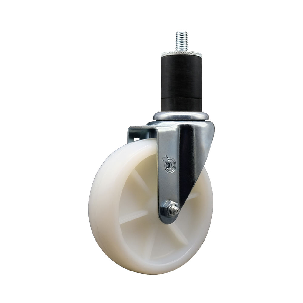 Stainless Steel Nylon Expanding Stem Swivel Caster with 5 Inch White Wheel and 1-3/4" Stem - 300 lbs. Capacity Per Caster - Service Caster Brand — photo 1