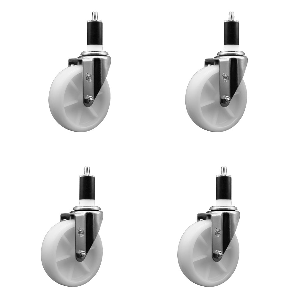 Nylon Swivel Expanding Stem Caster Set of 4 with 5 Inch White Wheels and 1-3/8" Stems  - Includes 4 Swivel - 1200 lbs. Total Capacity - Service Caster Brand — photo 1