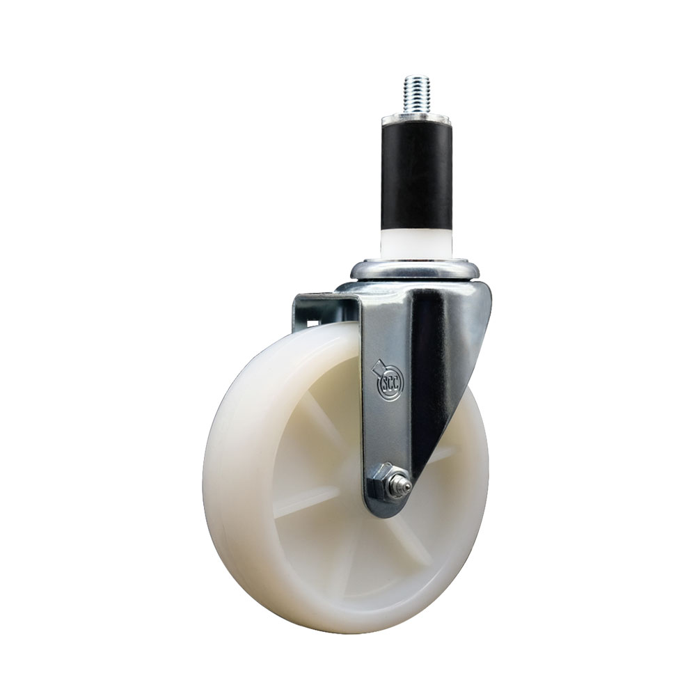 Nylon Expanding Stem Swivel Caster with 5 Inch White Wheel and 1-3/8" Stem -  300 lbs. Capacity Per Caster - Service Caster Brand — photo 1