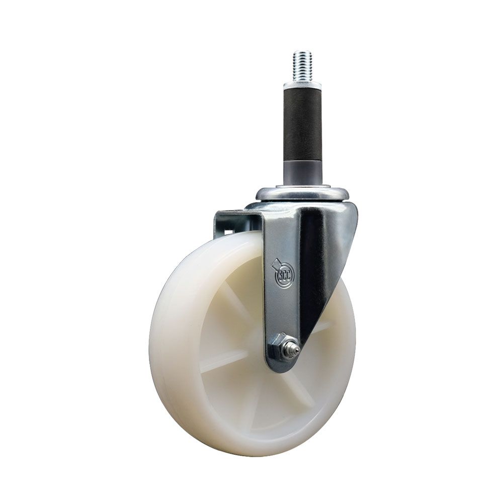 Stainless Steel Nylon Expanding Stem Swivel Caster with 5 Inch White Wheel and 1" Stem - 300 lbs. Capacity Per Caster - Service Caster Brand — photo 1