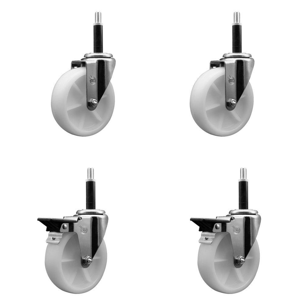 Nylon Swivel Expanding Stem Caster Set of 4 with 5 Inch White Wheels and 3/4" Stems  - Includes 2 Swivel with Posi Locking Brakes and 2 Swivel - 1200 lbs. Total Capacity - Service Caster Brand — photo 1