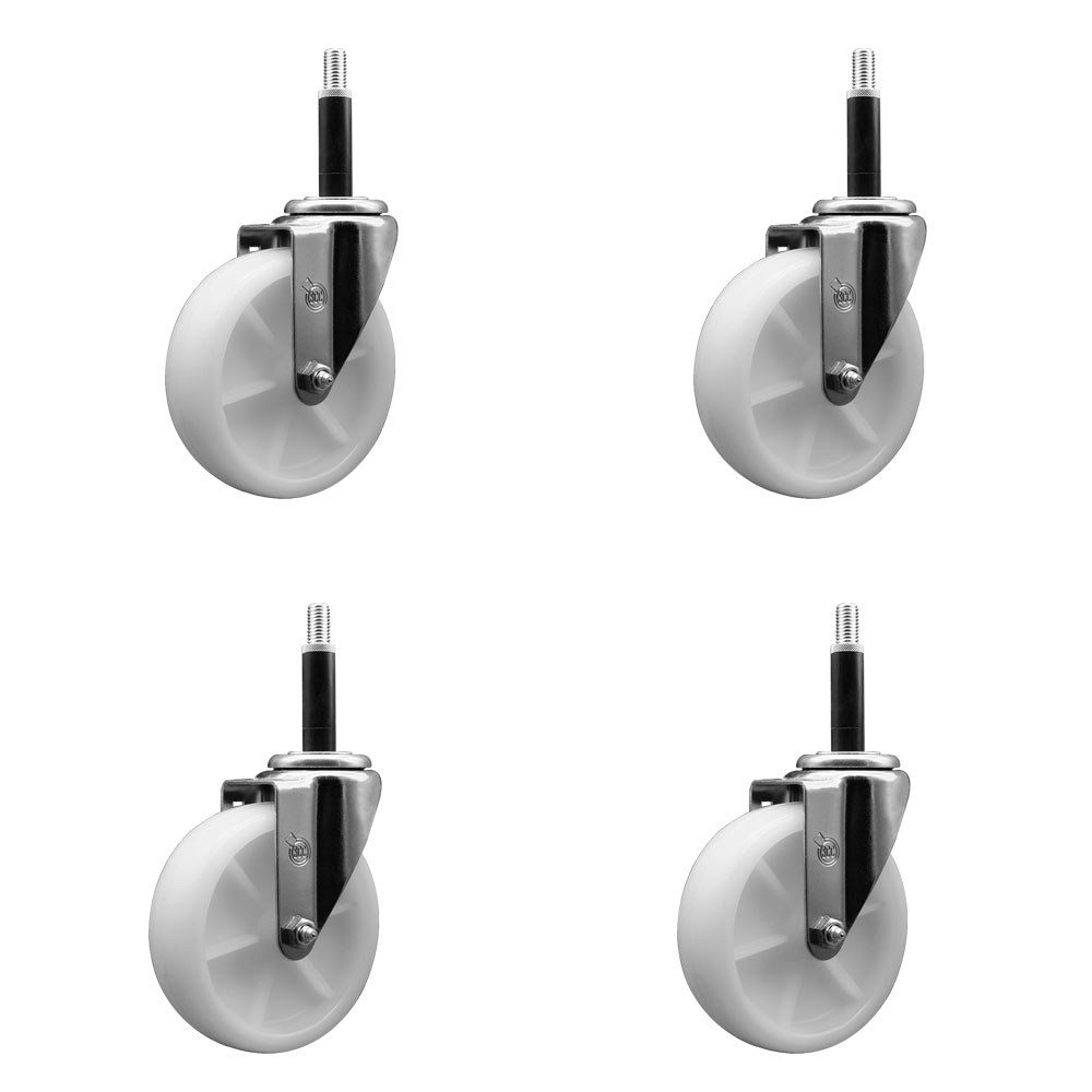 Stainless Steel Nylon Swivel Expanding Stem Caster Set of 4 with 5 Inch White Wheels and 3/4" Stems - Includes 4 Swivel - 1200 lbs. Total Capacity - Service Caster Brand — photo 1