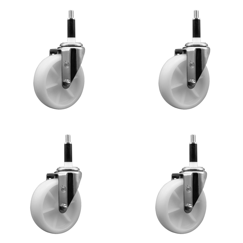 Nylon Swivel Expanding Stem Caster Set of 4 with 5 Inch White Wheels and 7/8" Stems  - Includes 4 Swivel - 1200 lbs. Total Capacity - Service Caster Brand — photo 1