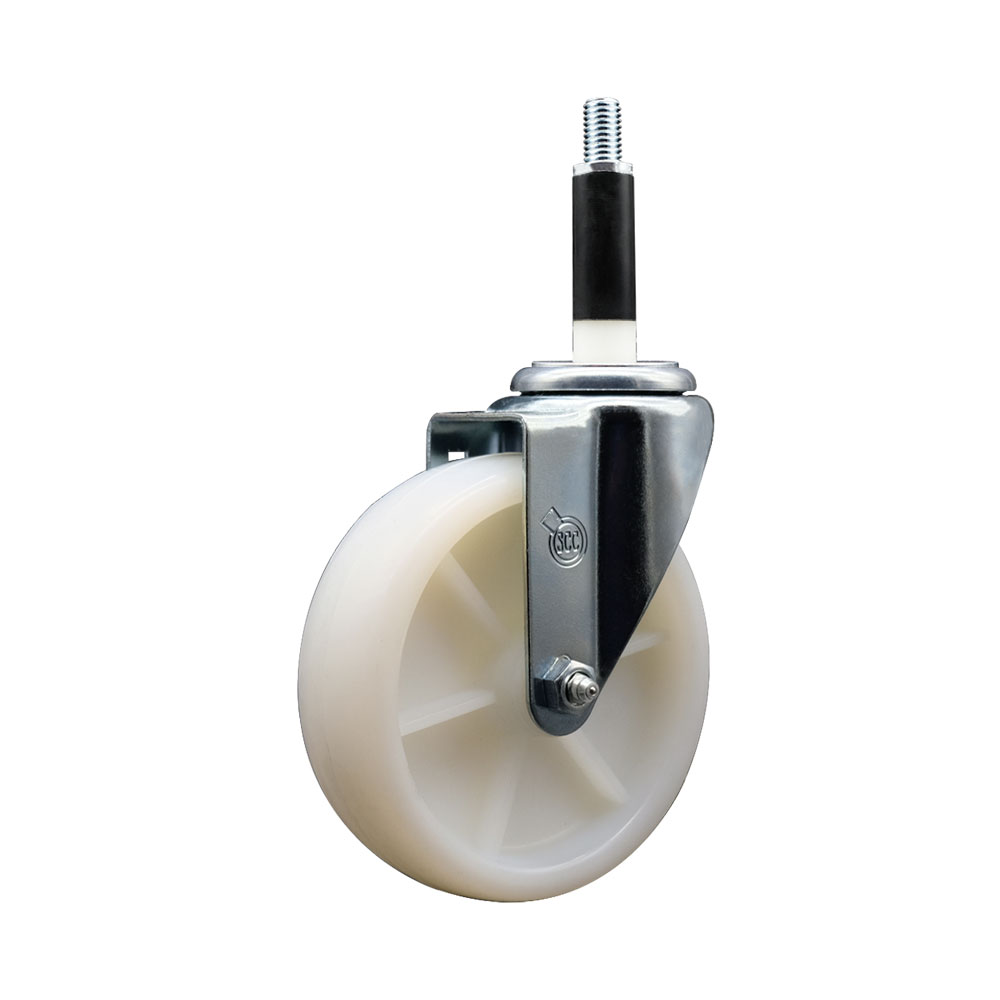 Nylon Expanding Stem Swivel Caster with 5 Inch White Wheel and 7/8" Stem -  300 lbs. Capacity Per Caster - Service Caster Brand — photo 1