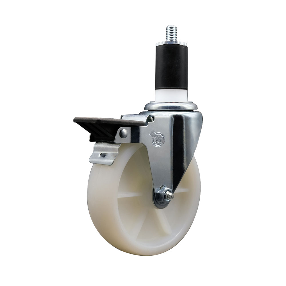 Nylon Expanding Stem Swivel Caster with 5 Inch White Wheel and 1-1/2" Stem & Posi Locking Brake - 300 lbs. Capacity Per Caster - Service Caster Brand — photo 1