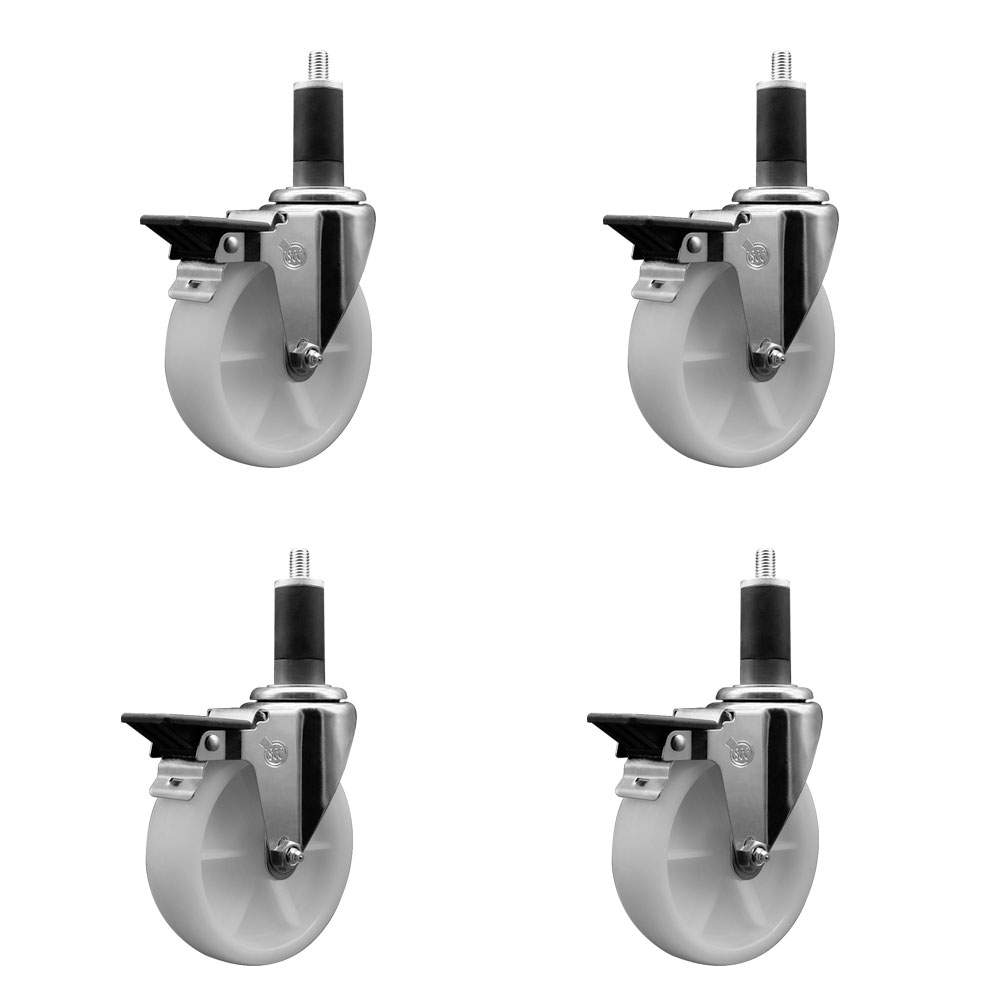 Nylon Swivel Expanding Stem Caster Set of 4 with 5 Inch White Wheels and 1-1/4" Stems - Includes 4 Swivel with Posi Lock Brakes - 1200 lbs. Total Capacity - Service Caster Brand — photo 1