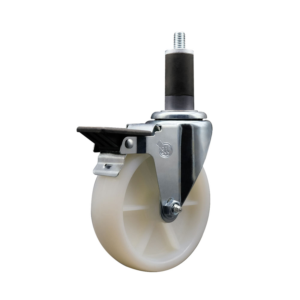 Nylon Expanding Stem Swivel Caster with 5 Inch White Wheel and 1-1/4" Stem & Posi Locking Brake - 300 lbs. Capacity Per Caster - Service Caster Brand — photo 1