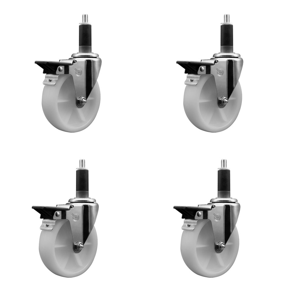 Nylon Swivel Expanding Stem Caster Set of 4 with 5 Inch White Wheels and 1-1/8" Stems - Includes 4 Swivel with Posi Lock Brakes - 1200 lbs. Total Capacity - Service Caster Brand — photo 1
