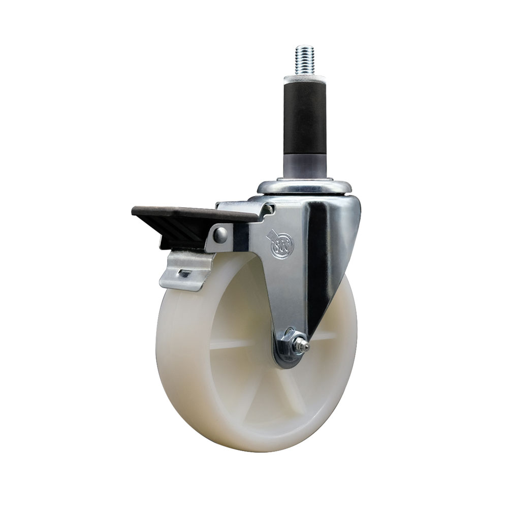 Nylon Expanding Stem Swivel Caster with 5 Inch White Wheel and 1-1/8" Stem & Posi Locking Brake - 300 lbs. Capacity Per Caster - Service Caster Brand — photo 1