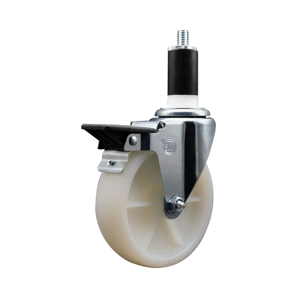Nylon Expanding Stem Swivel Caster with 5 Inch White Wheel and 1-3/8" Stem & Posi Locking Brake - 300 lbs. Capacity Per Caster - Service Caster Brand — photo 1