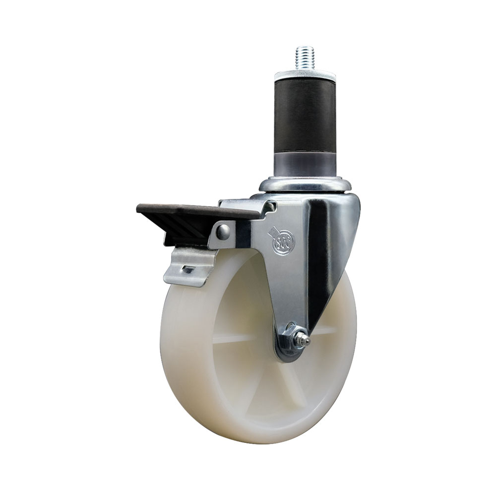 Nylon Expanding Stem Swivel Caster with 5 Inch White Wheel and 1-5/8" Stem & Posi Locking Brake - 300 lbs. Capacity Per Caster - Service Caster Brand — photo 1
