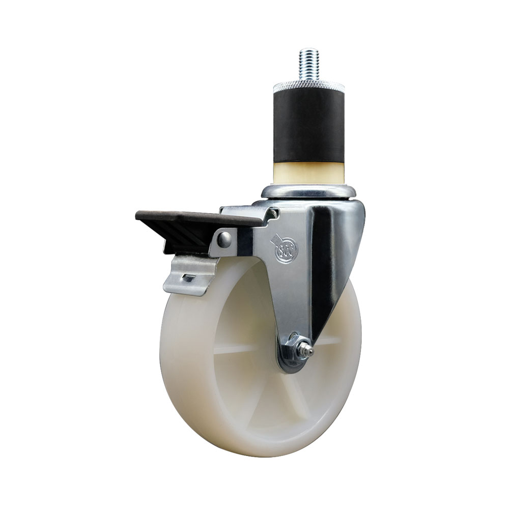 Nylon Expanding Stem Swivel Caster with 5 Inch White Wheel and 1-7/8" Stem & Posi Locking Brake - 300 lbs. Capacity Per Caster - Service Caster Brand — photo 1