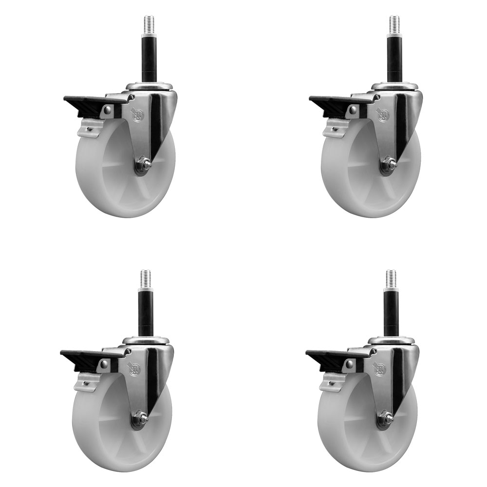 Nylon Swivel Expanding Stem Caster Set of 4 with 5 Inch White Wheels and 3/4" Stems - Includes 4 Swivel with Posi Lock Brakes - 1200 lbs. Total Capacity - Service Caster Brand — photo 1