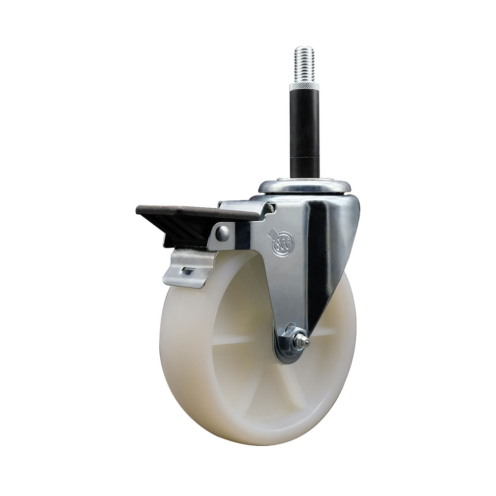 Nylon Expanding Stem Swivel Caster with 5 Inch White Wheel and 3/4" Stem & Posi Locking Brake - 300 lbs. Capacity Per Caster - Service Caster Brand — photo 1