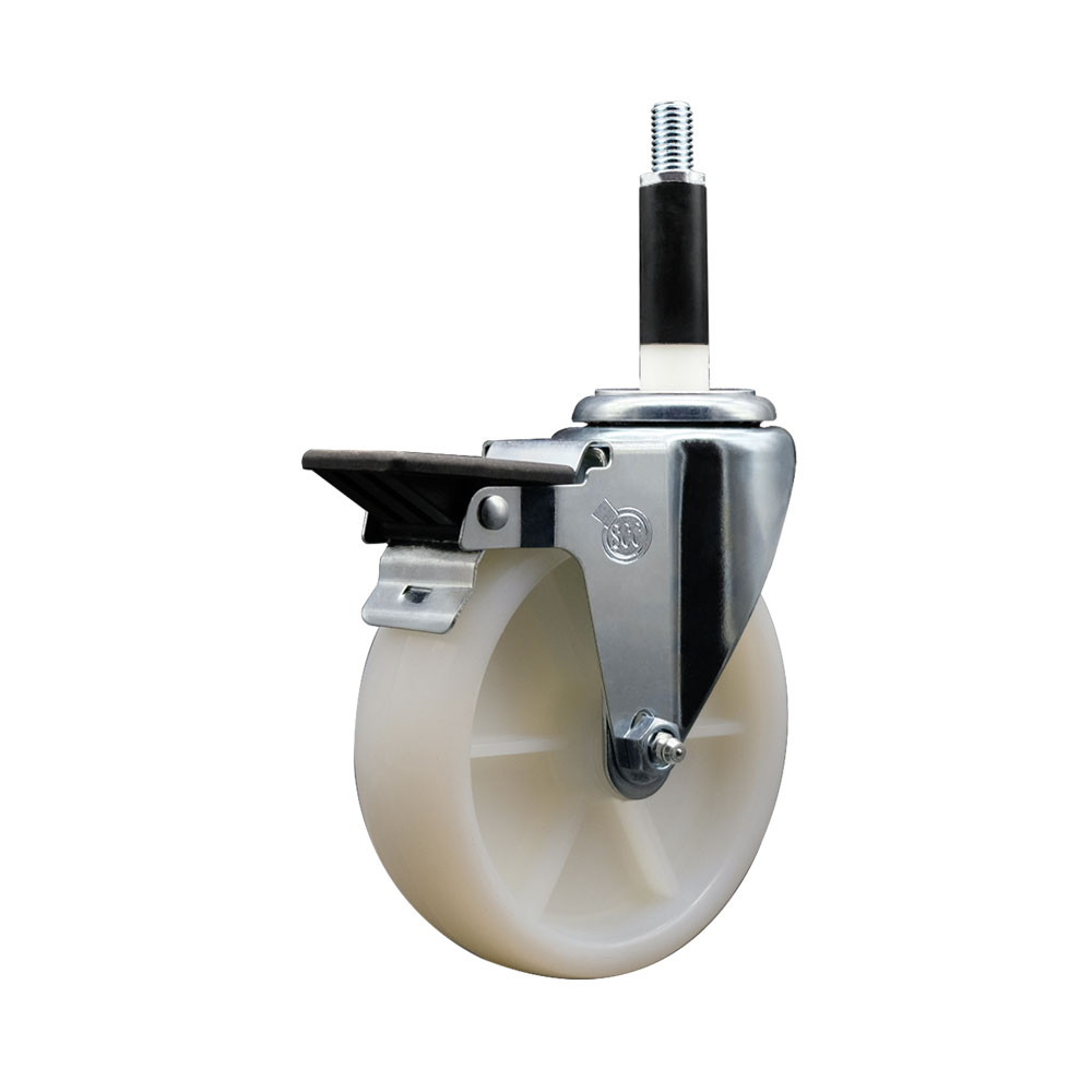 Nylon Expanding Stem Swivel Caster with 5 Inch White Wheel and 7/8" Stem & Posi Locking Brake - 300 lbs. Capacity Per Caster - Service Caster Brand — photo 1