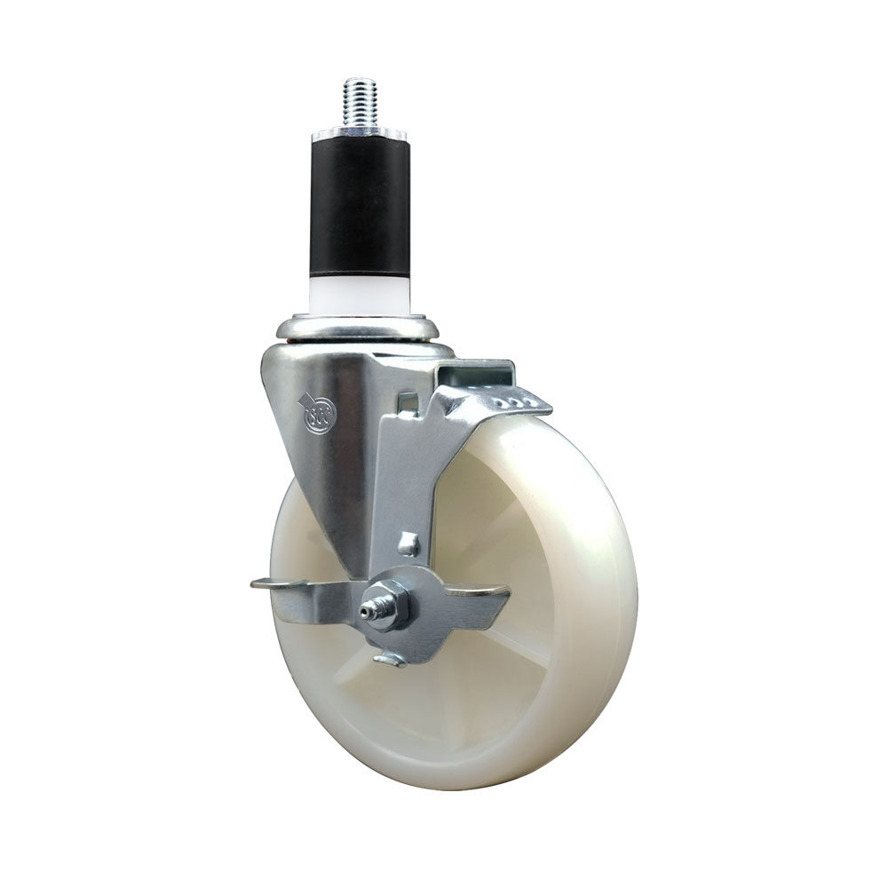 Stainless Steel Nylon Expanding Stem Swivel Caster with 5 Inch White Wheel and 1-1/2" Stem & Top Locking Brake - 300 lbs. Capacity Per Caster - Service Caster Brand — photo 1