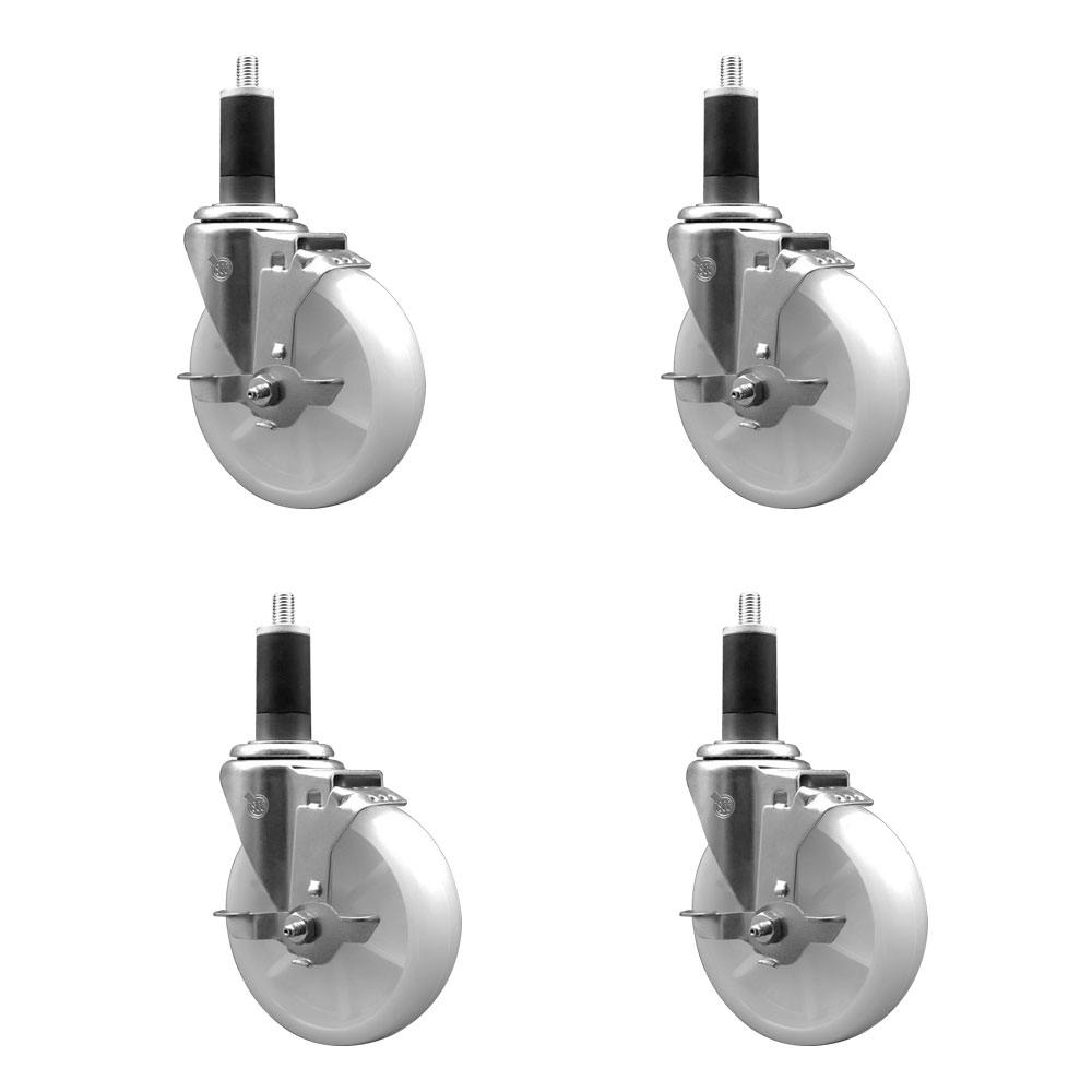 Nylon Swivel Expanding Stem Caster Set of 4 with 5 Inch White Wheels and 1-1/4" Stems - Includes 4 Swivel with Top Lock Brakes - 1200 lbs. Total Capacity - Service Caster Brand — photo 1