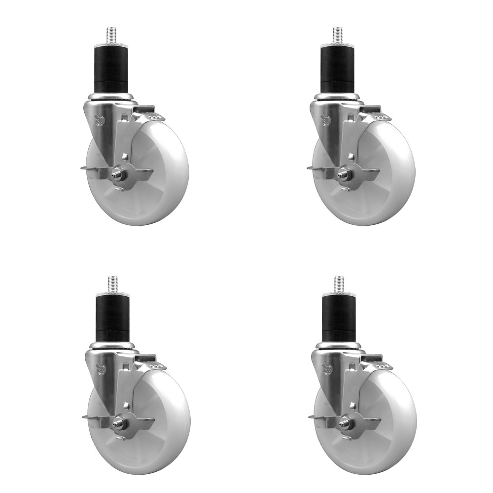 Nylon Swivel Expanding Stem Caster Set of 4 with 5 Inch White Wheels and 1-3/4" Stems - Includes 4 Swivel with Top Lock Brakes - 1200 lbs. Total Capacity - Service Caster Brand — photo 1