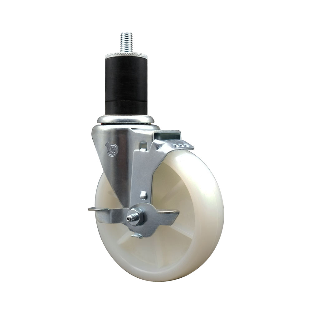 Nylon Expanding Stem Swivel Caster with 5 Inch White Wheel and 1-3/4" Stem & Top Locking Brake - 300 lbs. Capacity Per Caster - Service Caster Brand — photo 1