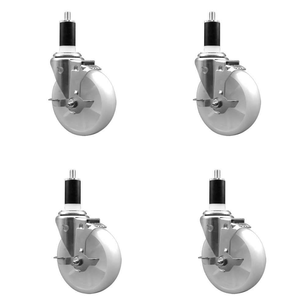 Nylon Swivel Expanding Stem Caster Set of 4 with 5 Inch White Wheels and 1-3/8" Stems - Includes 4 Swivel with Top Lock Brakes - 1200 lbs. Total Capacity - Service Caster Brand — photo 1