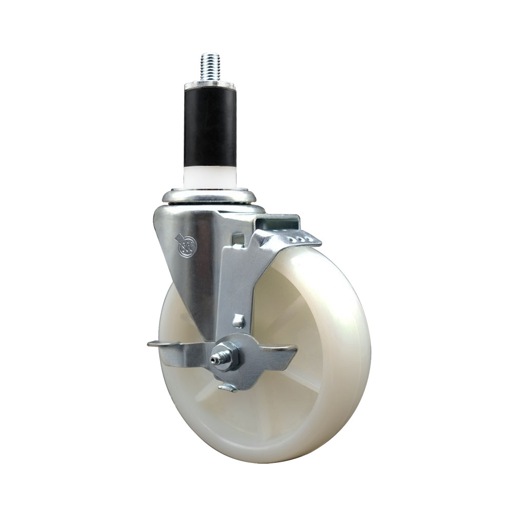 Nylon Expanding Stem Swivel Caster with 5 Inch White Wheel and 1-3/8" Stem & Top Locking Brake - 300 lbs. Capacity Per Caster - Service Caster Brand — photo 1