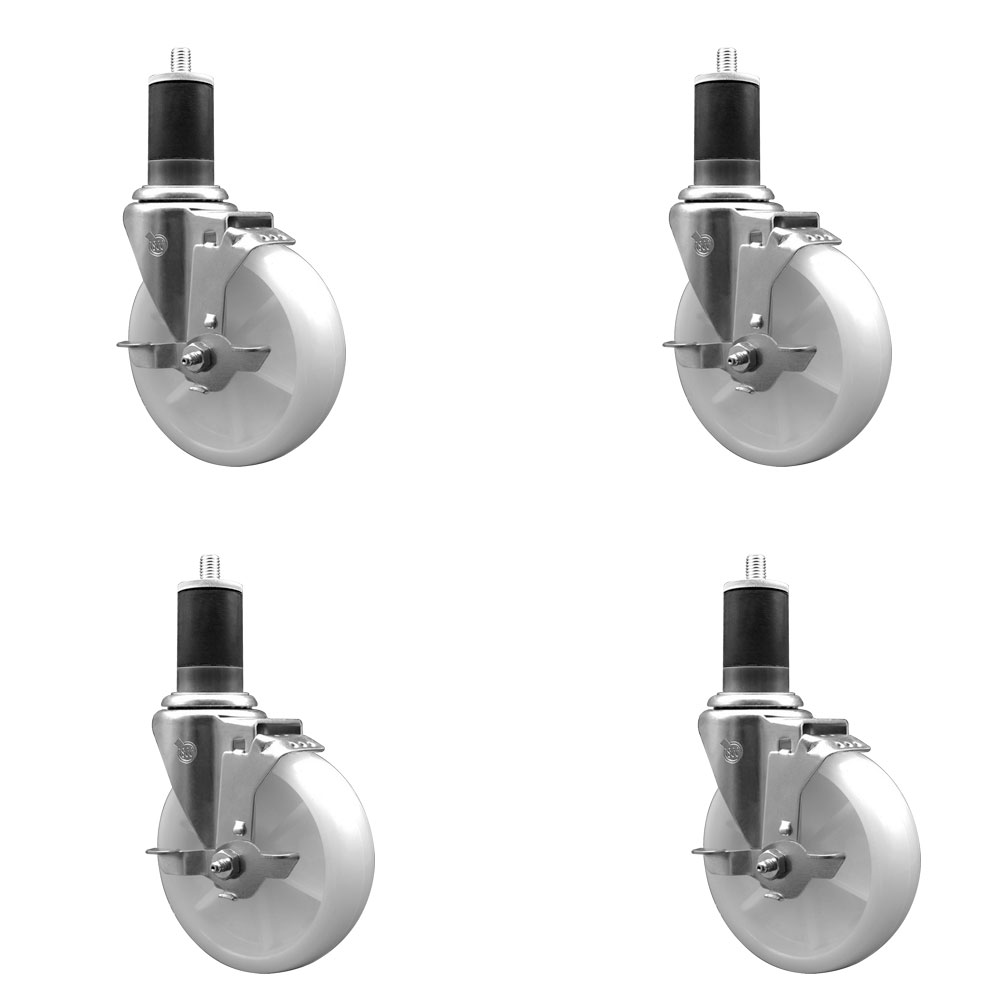Nylon Swivel Expanding Stem Caster Set of 4 with 5 Inch White Wheels and 1-5/8" Stems - Includes 4 Swivel with Top Lock Brakes - 1200 lbs. Total Capacity - Service Caster Brand — photo 1
