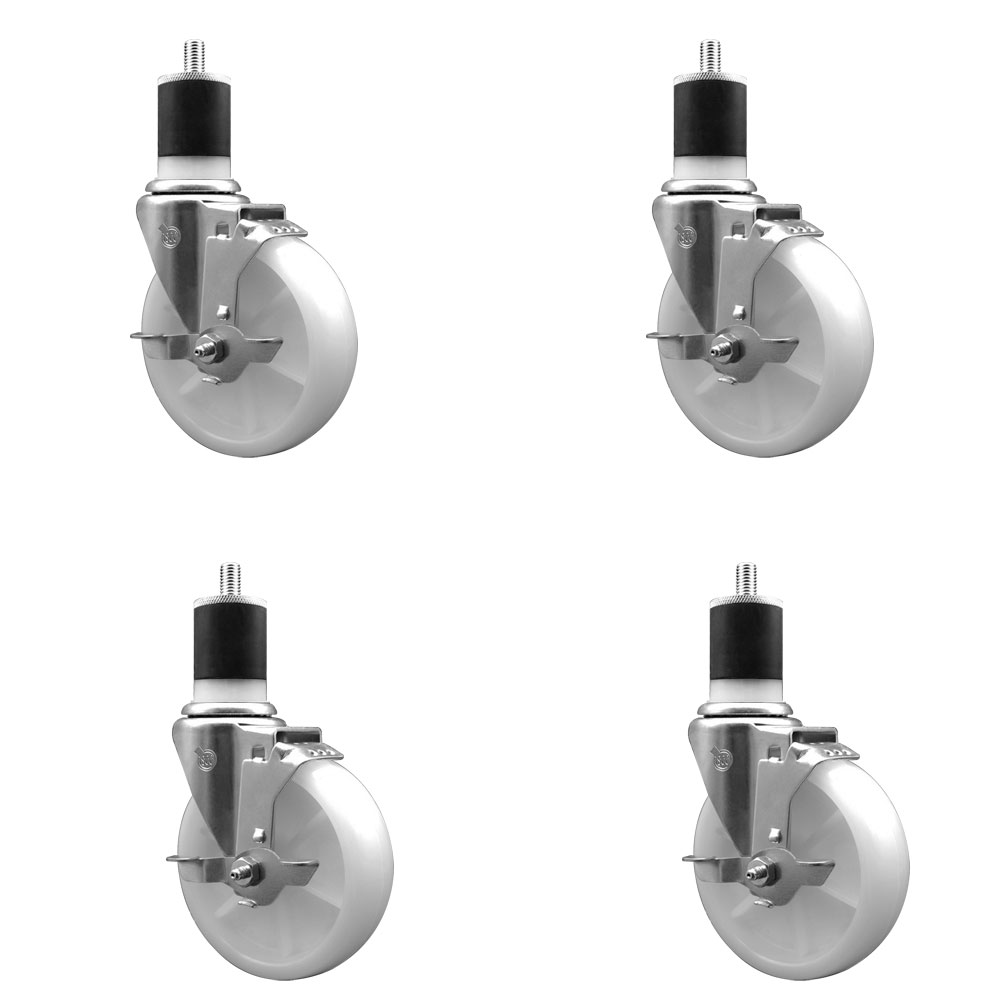 Nylon Swivel Expanding Stem Caster Set of 4 with 5 Inch White Wheels and 1-7/8" Stems - Includes 4 Swivel with Top Lock Brakes - 1200 lbs. Total Capacity - Service Caster Brand — photo 1