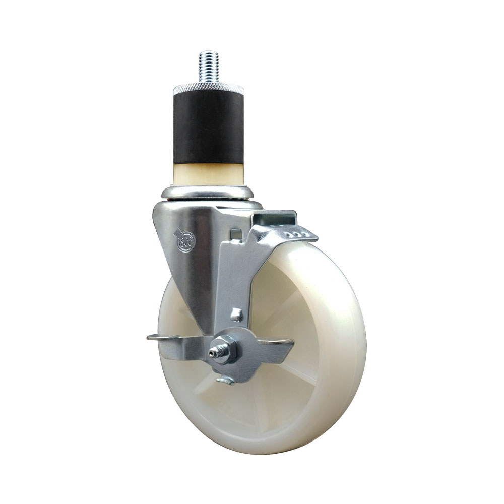 Stainless Steel Nylon Expanding Stem Swivel Caster with 5 Inch White Wheel and 1-7/8" Stem & Top Locking Brake - 300 lbs. Capacity Per Caster - Service Caster Brand — photo 1