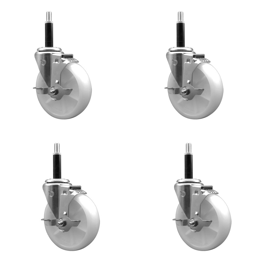 Nylon Swivel Expanding Stem Caster Set of 4 with 5 Inch White Wheels and 3/4" Stems - Includes 4 Swivel with Top Lock Brakes - 1200 lbs. Total Capacity - Service Caster Brand — photo 1
