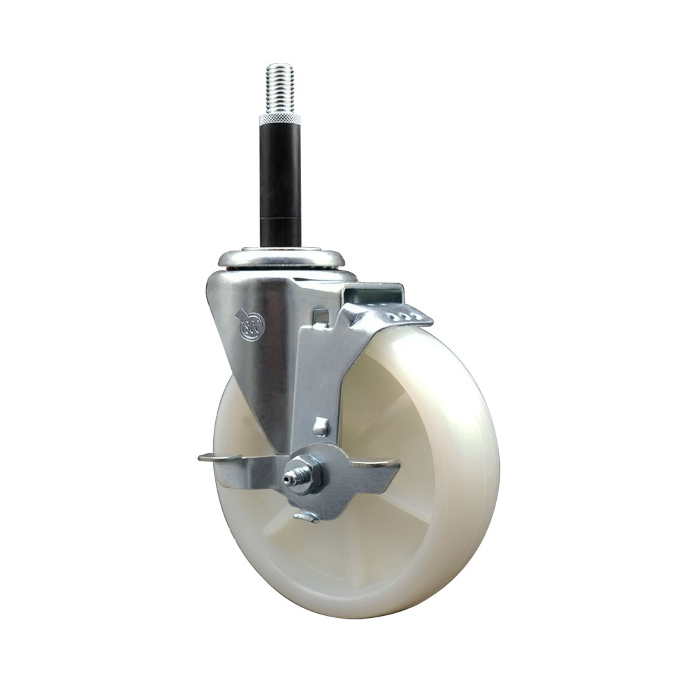 Nylon Expanding Stem Swivel Caster with 5 Inch White Wheel and 3/4" Stem & Top Locking Brake - 300 lbs. Capacity Per Caster - Service Caster Brand — photo 1
