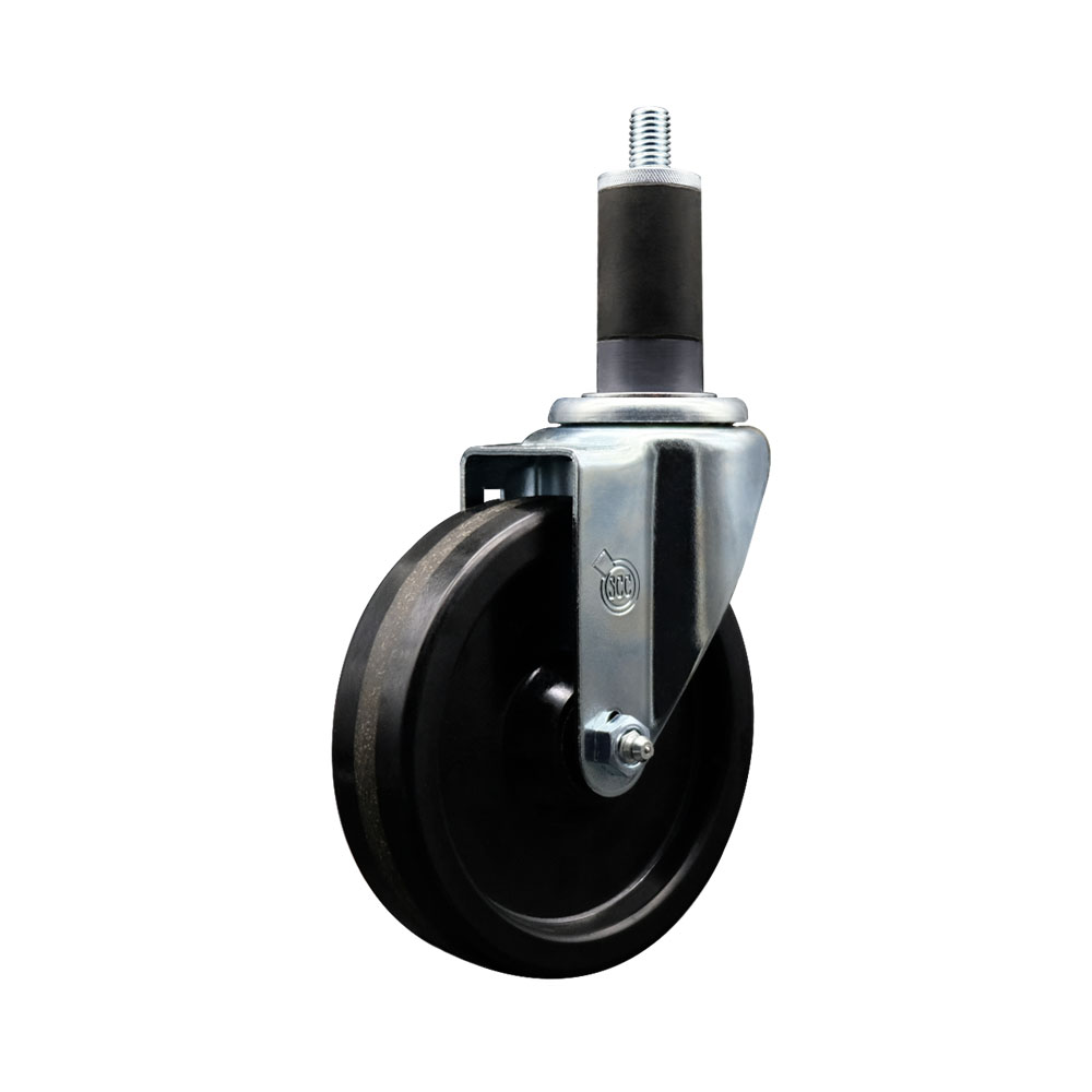 Phenolic Swivel Expanding Stem Caster w/Roller Bearing - 5" x 1.25" Black Wheel and 1-1/4" Stem - 300 lbs Capacity/Caster - Service Caster Brand — photo 1