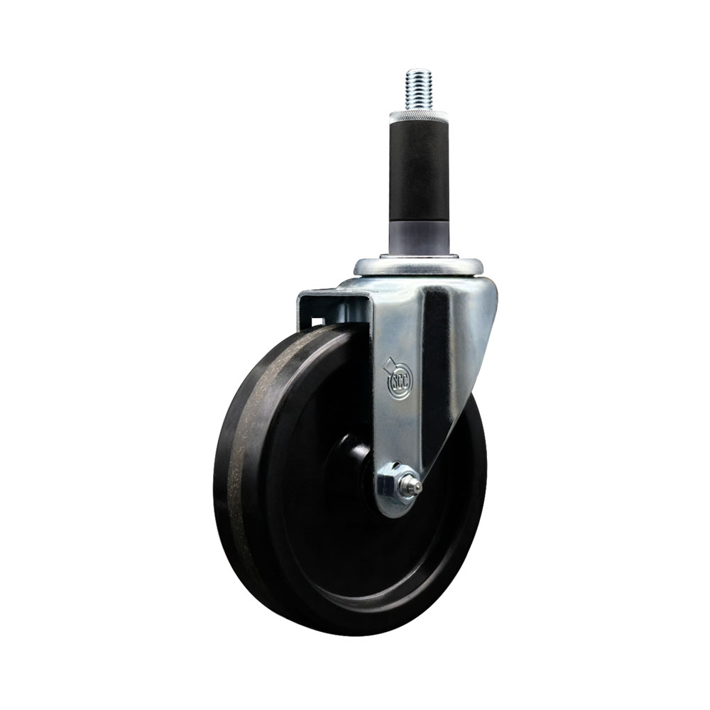 Phenolic Swivel Expanding Stem Caster w/Roller Bearing - 5" x 1.25" Black Wheel and 1-1/8" Stem - 300 lbs Capacity/Caster - Service Caster Brand — photo 1