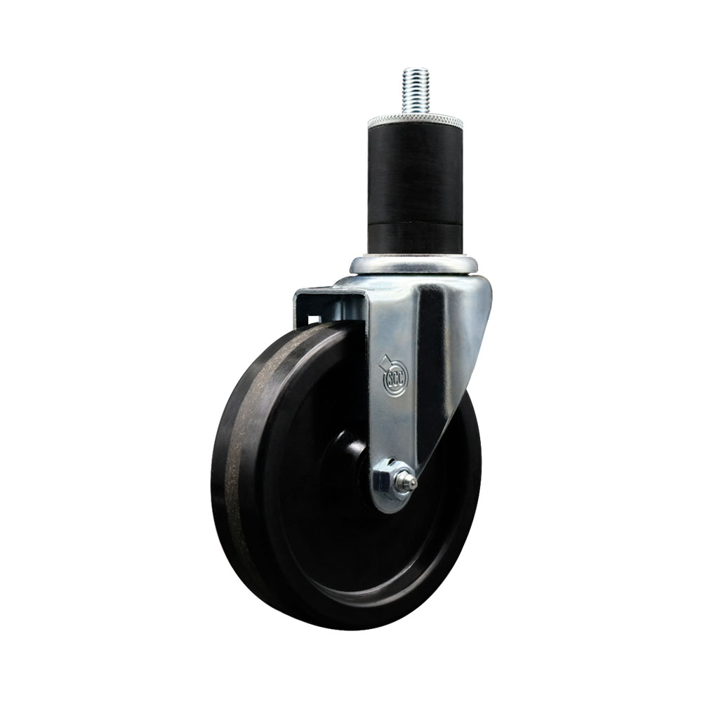 Phenolic Swivel Expanding Stem Caster w/Roller Bearing - 5" x 1.25" Black Wheel and 1-3/4" Stem - 300 lbs Capacity/Caster - Service Caster Brand — photo 1