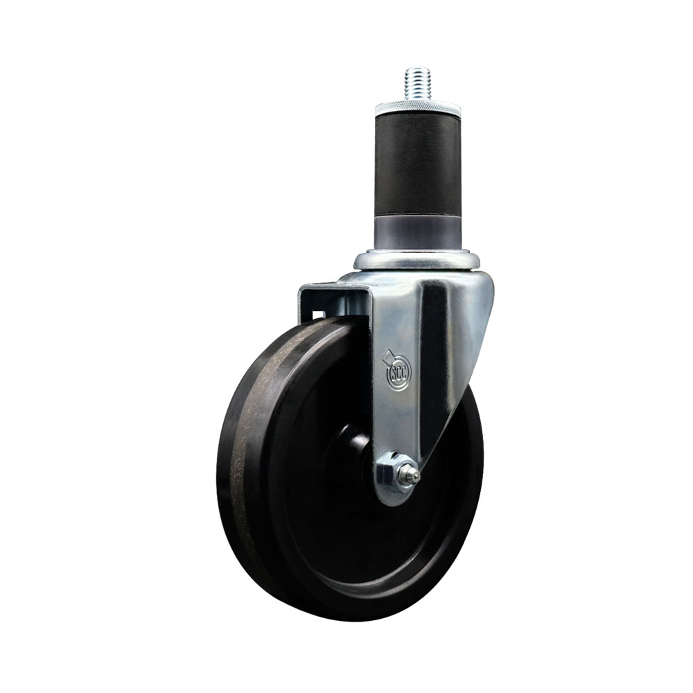 Phenolic Swivel Expanding Stem Caster w/Roller Bearing - 5" x 1.25" Black Wheel and 1-5/8" Stem - 300 lbs Capacity/Caster - Service Caster Brand — photo 1