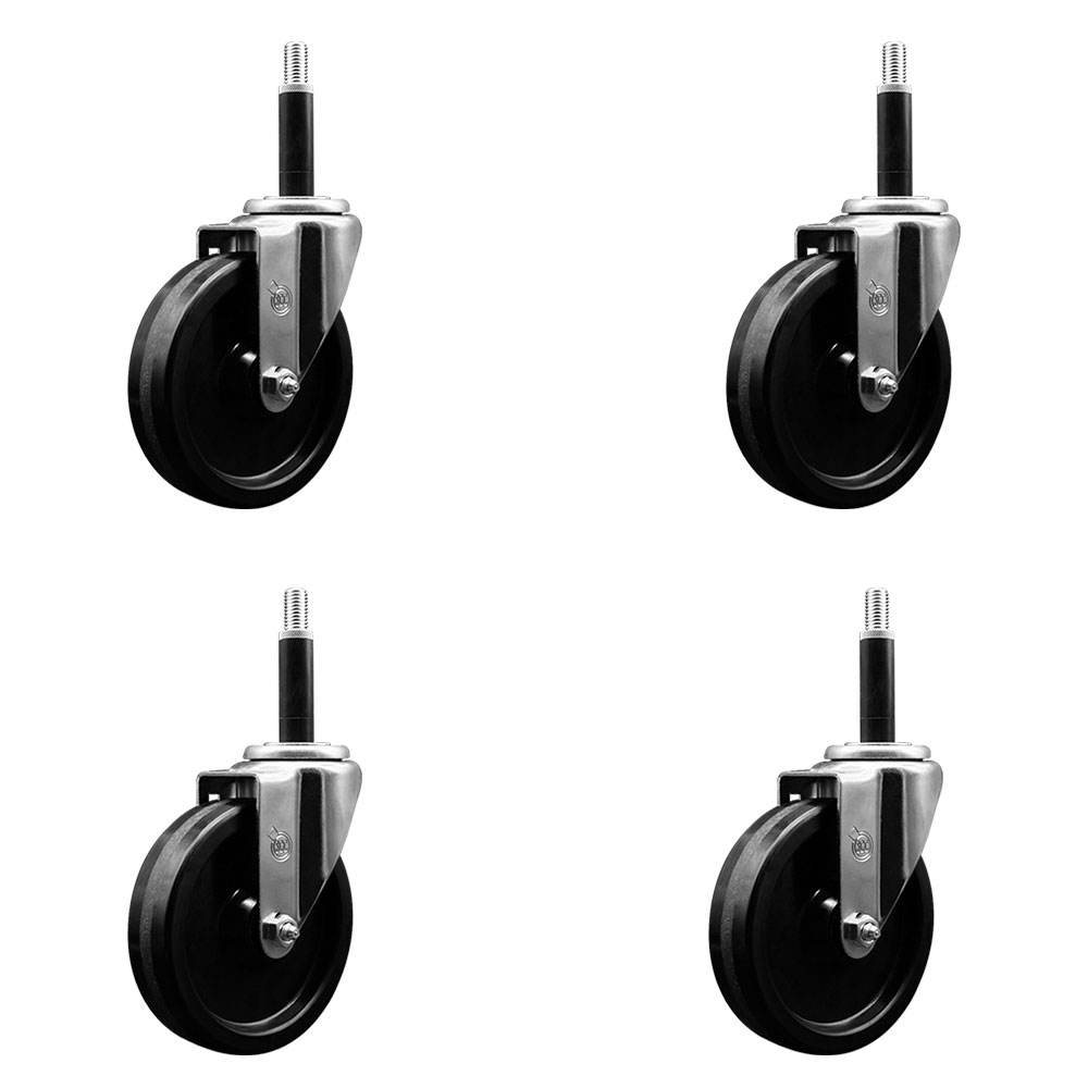 Phenolic Swivel Expanding Stem Caster Set of 4 with 5 Inch Black Wheels and 3/4" Stems - Includes 4 Swivel - 300 lbs. Capacity Per Caster - Service Caster Brand — photo 1