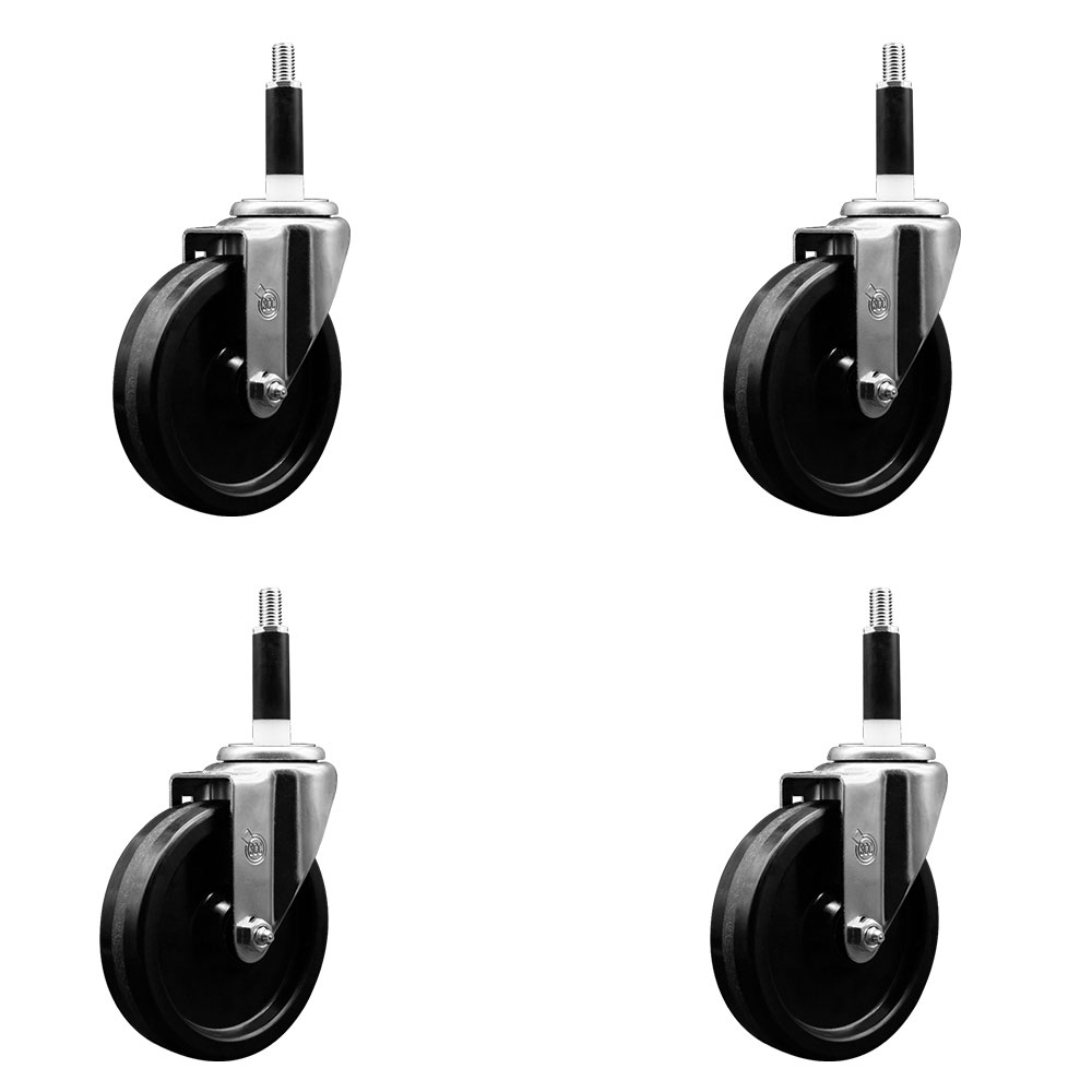 Phenolic Swivel Expanding Stem Caster Set of 4 with Roller Bearings - 5" x 1.25" Black Wheels and 7/8" Stems - Includes 4 Swivel - 1200 lbs Total Capacity - Service Caster Brand — photo 1