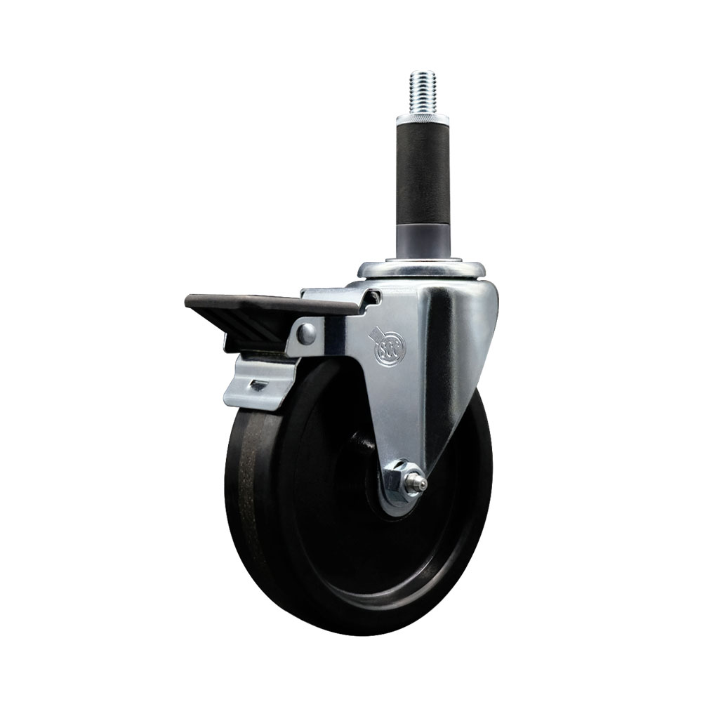 Phenolic Swivel Expanding Stem Caster w/Roller Bearing - 5" x 1.25" Black Wheel and 1" Stem & Posi Locking Brake - 300 lbs Capacity/Caster - Service Caster Brand — photo 1