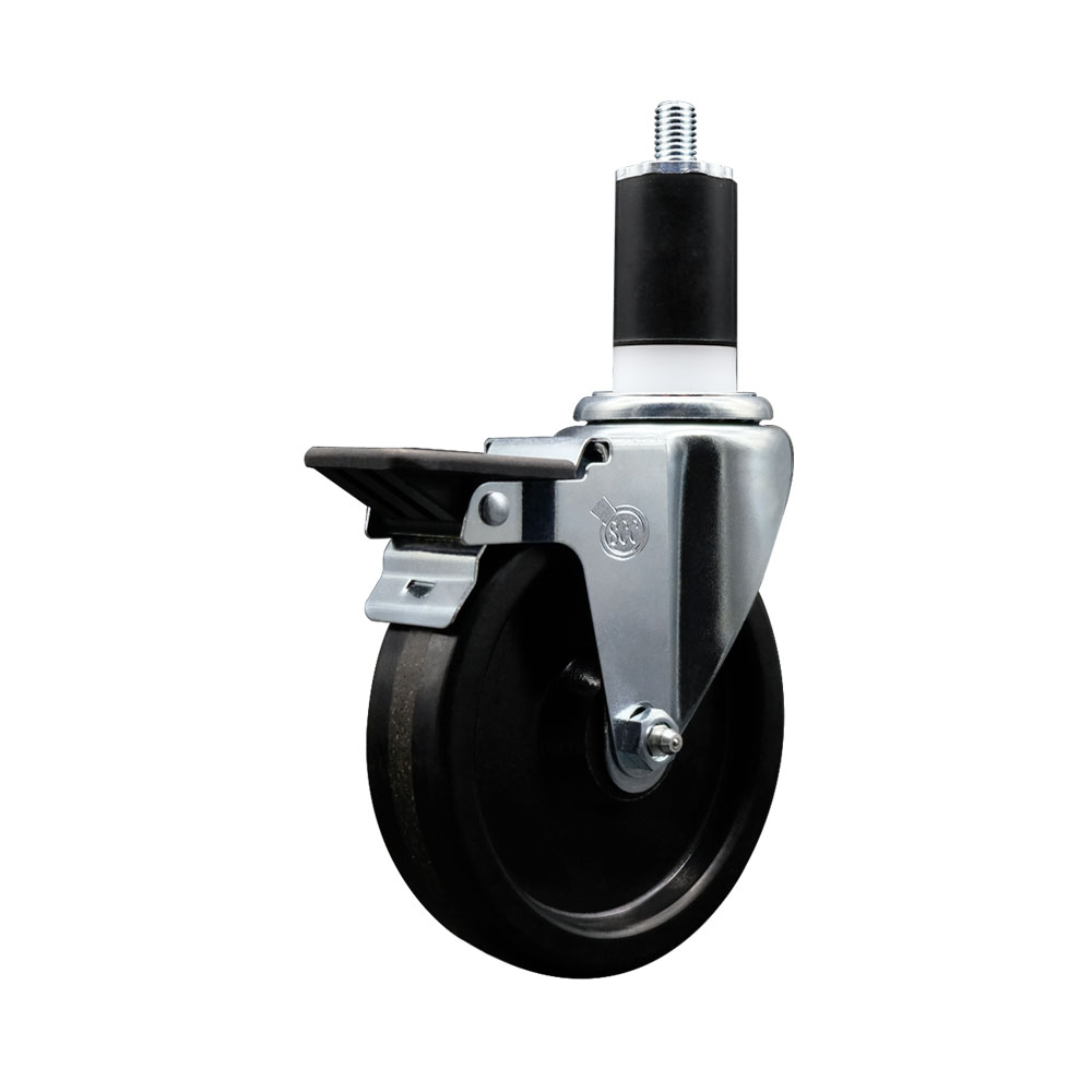 Phenolic Swivel Expanding Stem Swivel Caster with 5 Inch Black Wheel and 1-1/2" Stem & Posi Locking Brake - 300 lbs. Capacity Per Caster - Service Caster Brand — photo 1