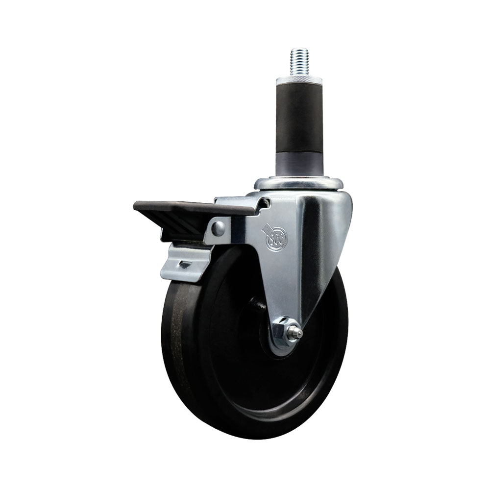 Phenolic Swivel Expanding Stem Caster w/Roller Bearing - 5" x 1.25" Black Wheel and 1-1/4" Stem & Posi Locking Brake - 300 lbs Capacity/Caster - Service Caster Brand — photo 1
