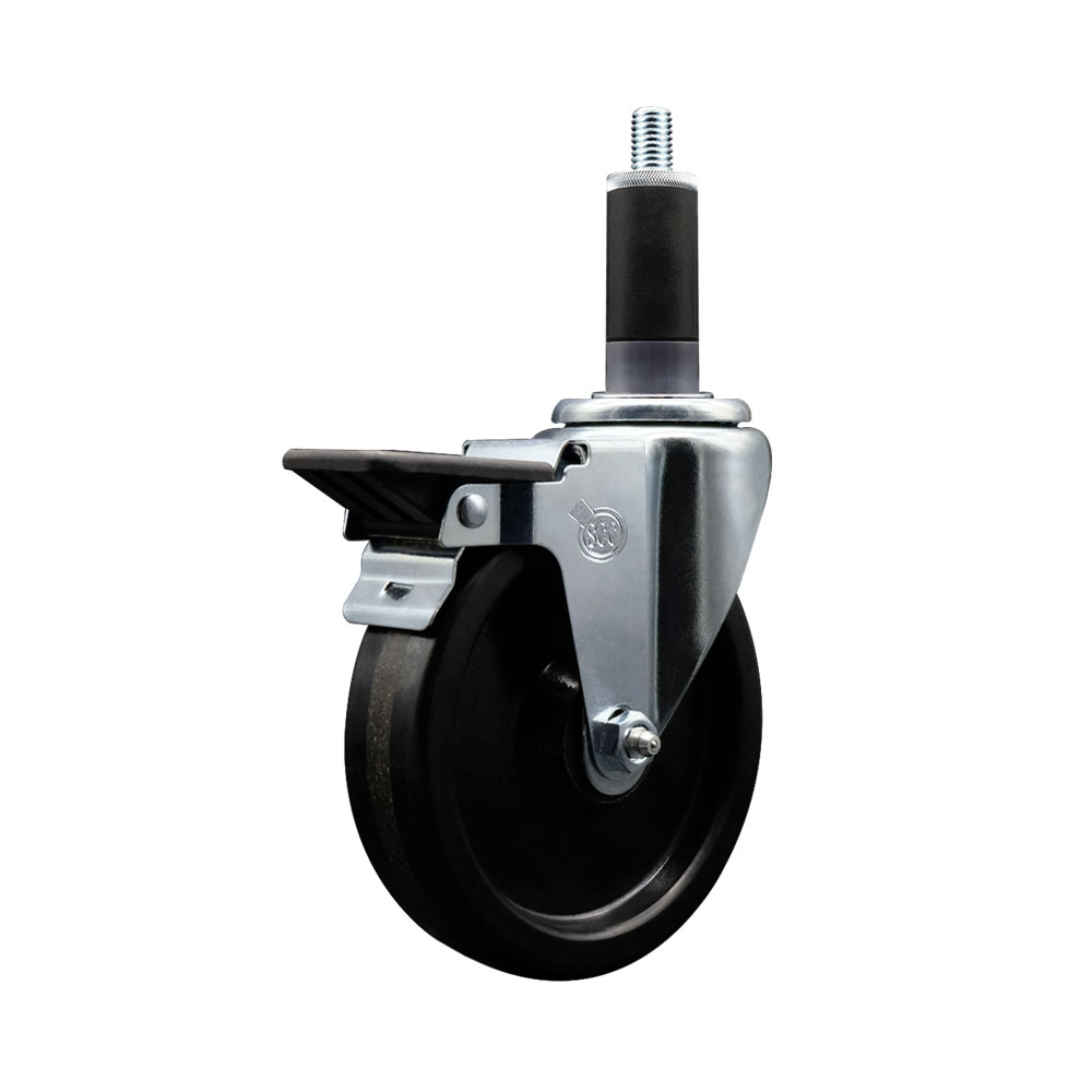 Phenolic Swivel Expanding Stem Swivel Caster with 5 Inch Black Wheel and 1-1/8" Stem & Posi Locking Brake - 300 lbs. Capacity Per Caster - Service Caster Brand — photo 1