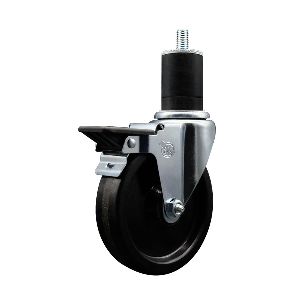 Phenolic Swivel Expanding Stem Caster w/Roller Bearing - 5" x 1.25" Black Wheel and 1-3/4" Stem & Posi Locking Brake - 300 lbs Capacity/Caster - Service Caster Brand — photo 1