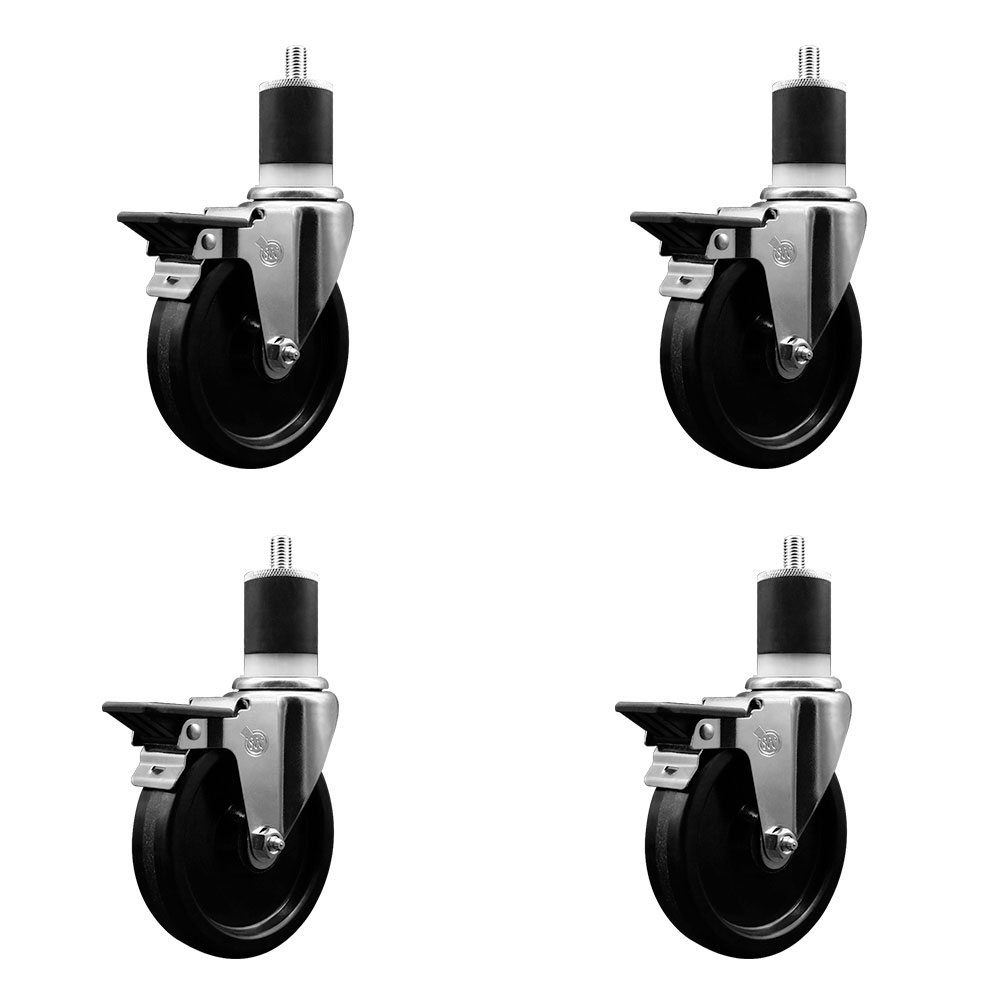 Phenolic Swivel Expanding Stem Caster Set of 4 with 5 Inch Black Wheels and 1-7/8" Stems - Includes 4 Swivel with Posi Locking Brakes - 300 lbs. Capacity Per Caster - Service Caster Brand — photo 1