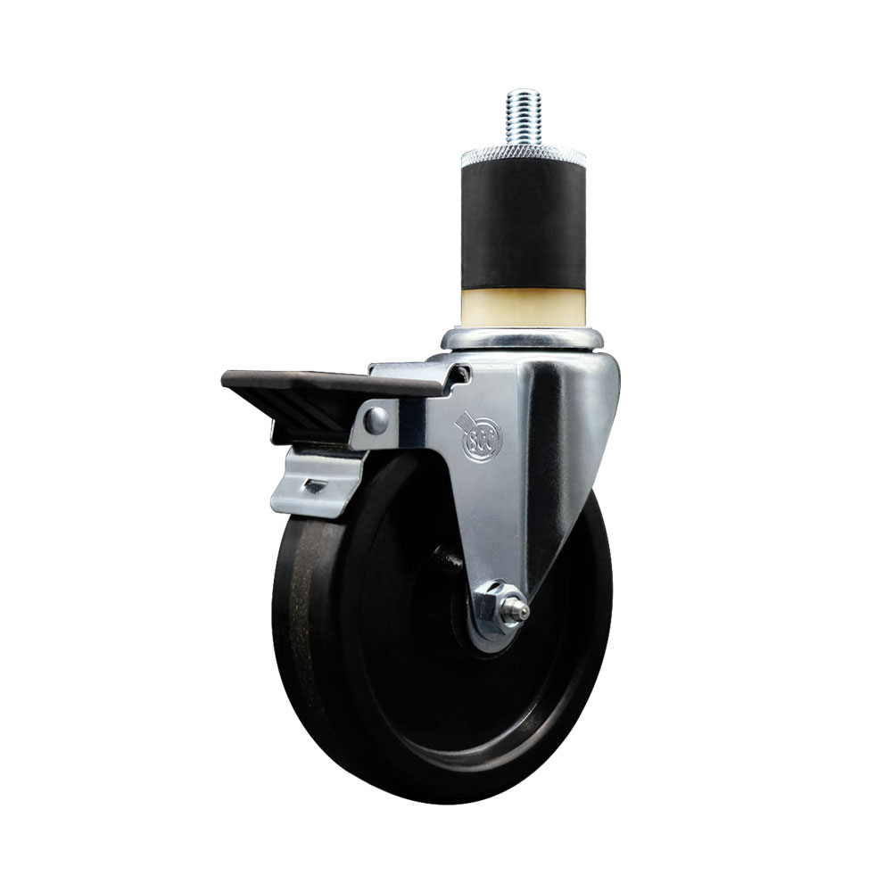 Phenolic Swivel Expanding Stem Swivel Caster with 5 Inch Black Wheel and 1-7/8" Stem & Posi Locking Brake - 300 lbs. Capacity Per Caster - Service Caster Brand — photo 1
